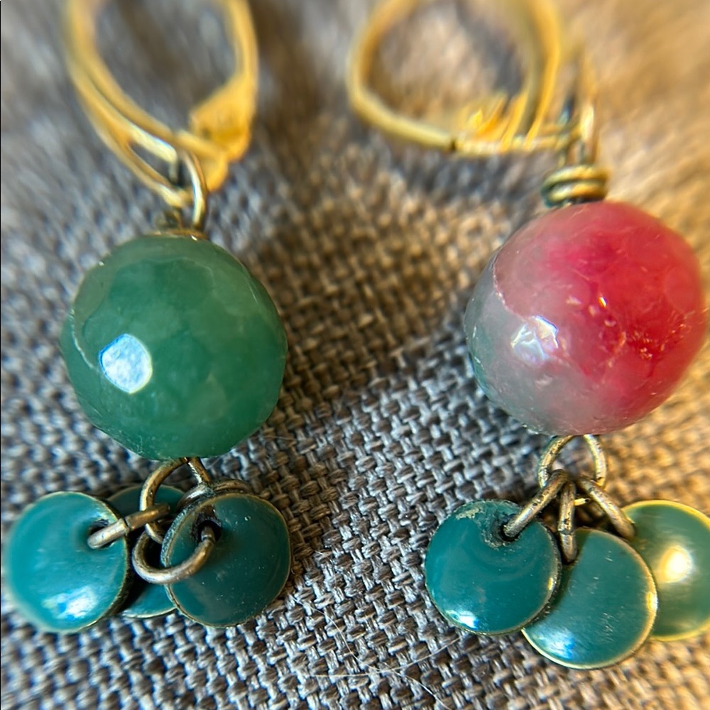 Elegant Green and Pink Dangle Earrings